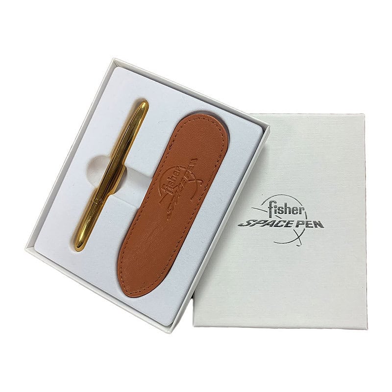 BULLET PEN - RAW BRASS WITH TAN LEATHER PEN CASE IN PRESENTATION BOX