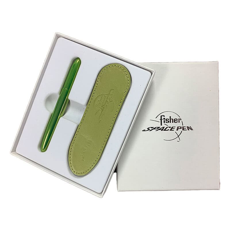 BULLET PEN - AURORA BOREALIS GREEN WITH GREEN LEATHER PEN CASE IN PRESENTATION BOX