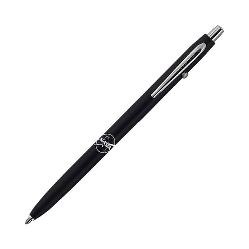 SHUTTLE SPACE PEN – MATTE BLACK WITH CHROME ACCENTS & WHITE NASA MEATBALL LOGO - fch4bc-nasamb