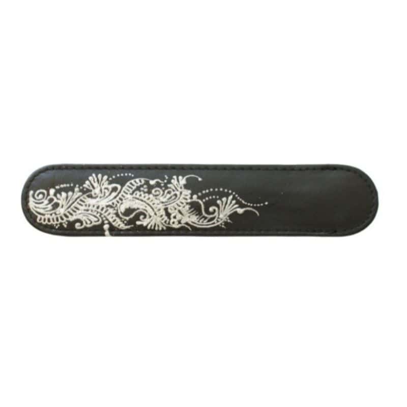 LARGE BLACK LEATHER PEN CASE WITH HENNA DESIGN