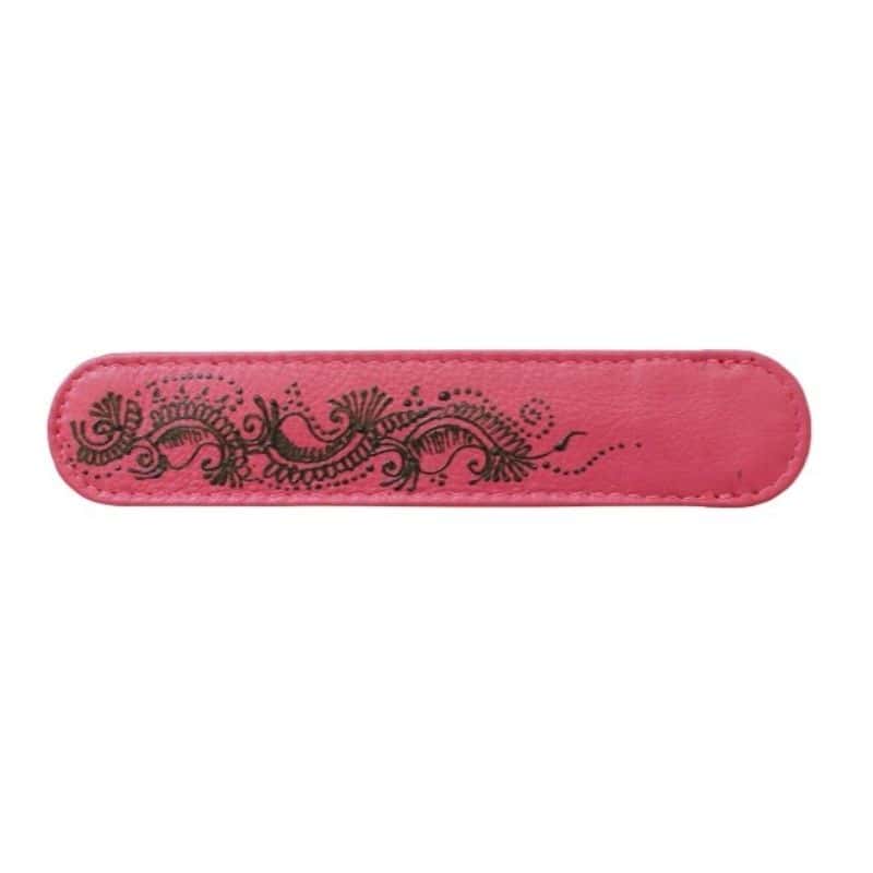 LARGE FUSCHIA LEATHER PEN CASE WITH HENNA DESIGN