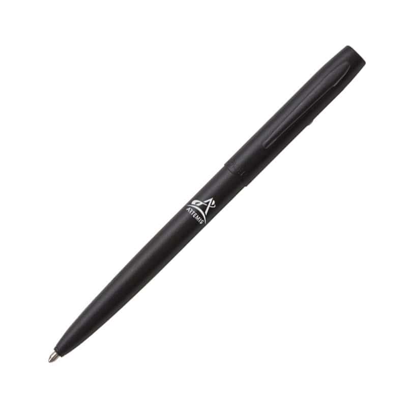 MATTE BLACK CAP-O-MATIC SPACE PEN WITH WHITE PRINTED ARTEMIS LOGO - fm4b-art