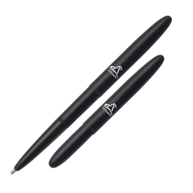 MATTE BLACK SPACE PEN WITH WHITE PRINTED ARTEMIS LOGO - f400b-art